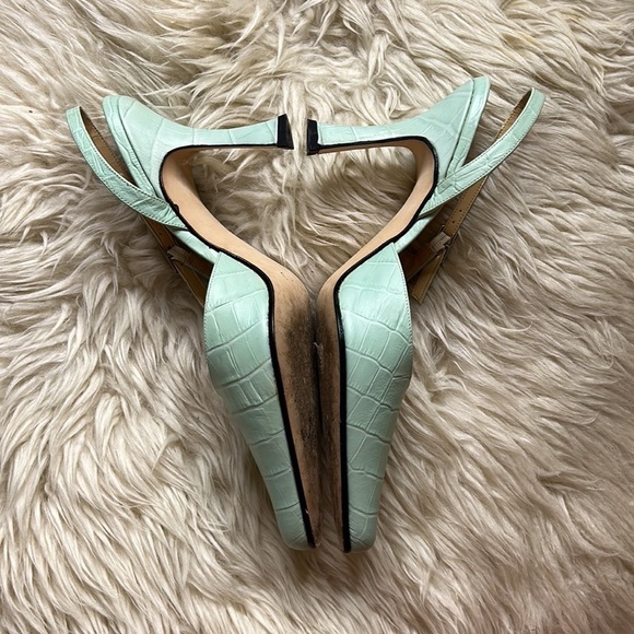 Vintage leather aqua printed croc sling back heels women’s size 7 - Picture 5 of 12